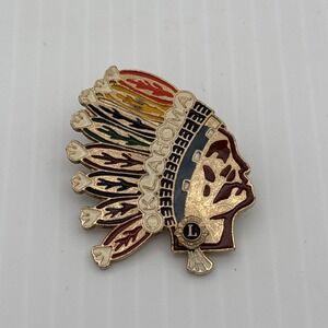 Vintage 1980 Lions Club Oklahoma Native American Headdress Enamel Pin